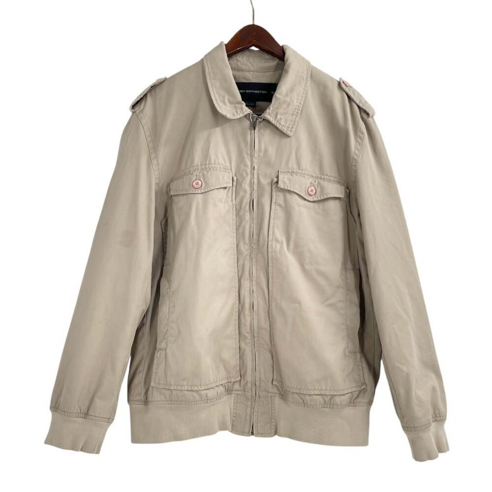French Connection Beige Utility Jacket Mens XL Classic Neutral Military Pockets